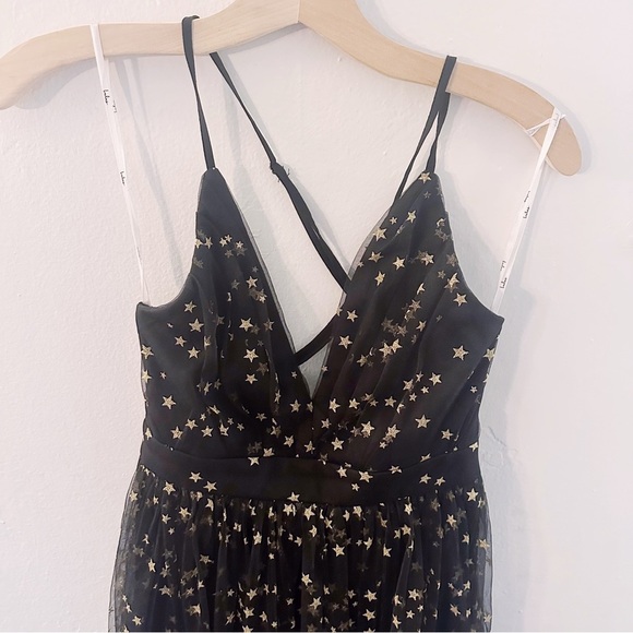Lulus Favorite Moment Gold and Black Star Print Skater Dress Tulle Glitter - Picture 4 of 9